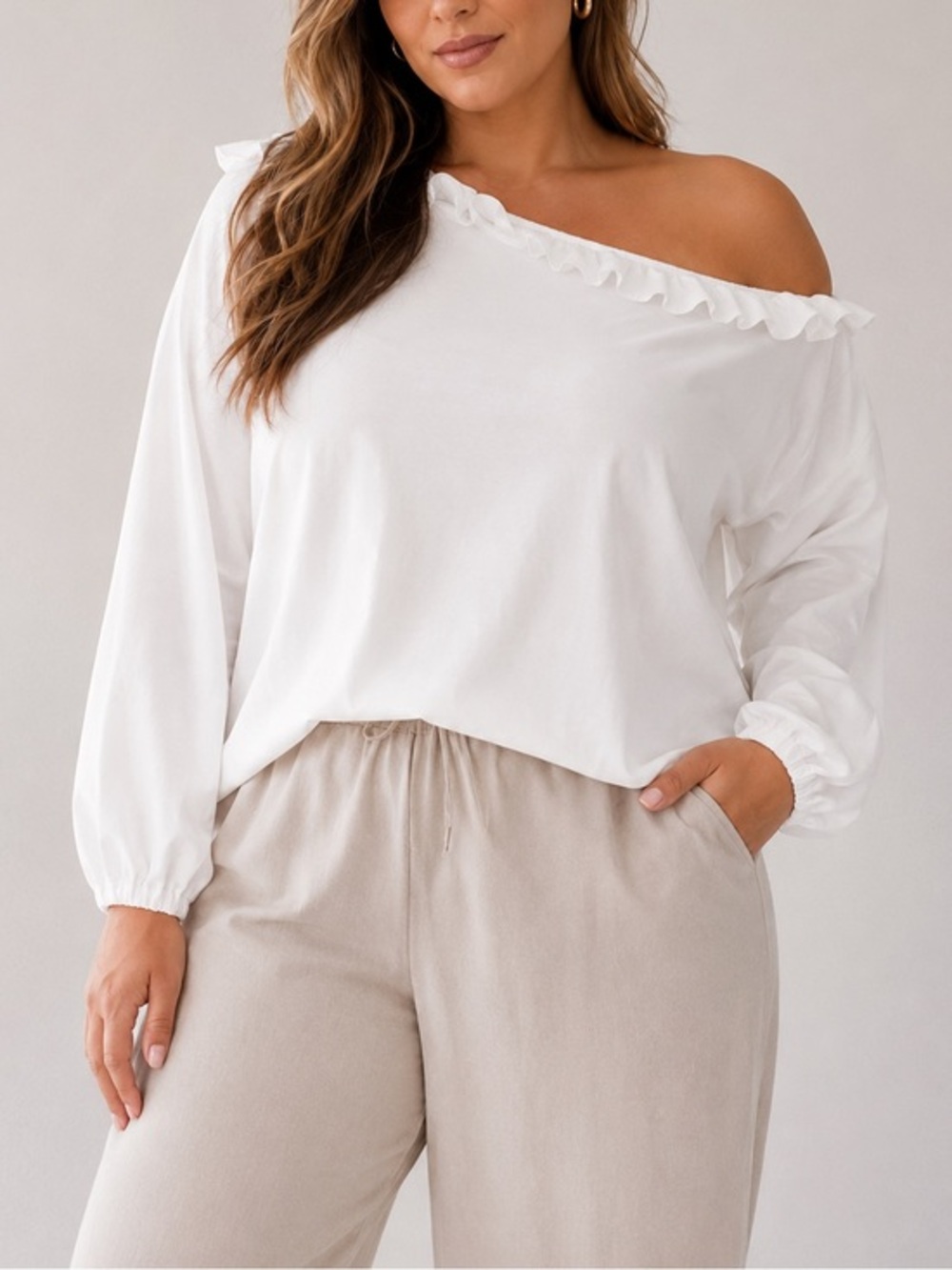 Tibi Off Shoulder White Ruffle Blouse Top Minimalist Cotton Luxe